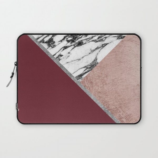 Marble Rose Gold Red Wine Triangle Geometric Computer Cover by BlackStrawberry - Laptop Sleeve - 13"