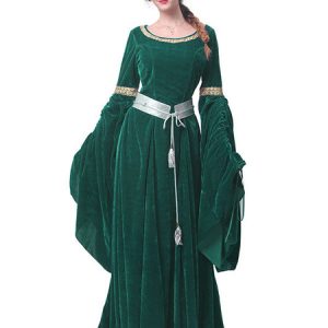 Medieval Renaissance Costume Dress Retro Long Sleeve Velour Women Gothic Victorian Gown Halloween