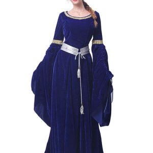 Medieval Renaissance Costume Dress Retro Long Sleeve Velour Women Gothic Victorian Gown Halloween