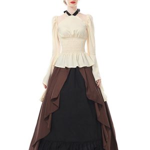 Medieval Renaissance Set Top Skirt Gothic Victorian Women Irish Fair Pirate Peasant Bodice Dress Halloween Cosplay Costume