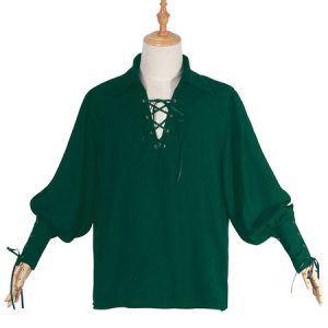 Medieval Renaissance Shirt Green Pirate Horseman Peasant Shirt Halloween Costume Top