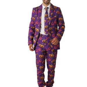 Men Craze Suit 1970s Retro Costumes Pumpkin Print Suit Halloween Costume