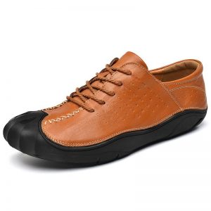 Men Hand Stitching Leather Anti-collision Non-slip Slip On Casual Shoes