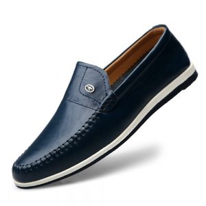 Men Hand Stitching Leather Non-slip Soft Sole Slip On Casual Shoes