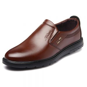 Men Pure Color Leather Slip Resistant Slip On Casual Shoes