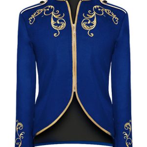 Men Vintage Jacket Embroidered Zipper Stand Collar Retro Costumes