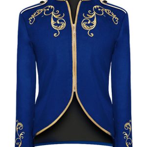 Men Vintage Jacket Embroidered Zipper Stand Collar Retro Costumes