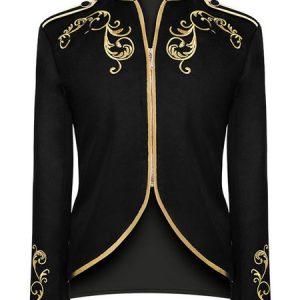 Men Vintage Jacket Embroidered Zipper Stand Collar Retro Costumes