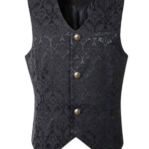 Men Vintage Waistcoat Jacquard Button Retro Costumes For Man