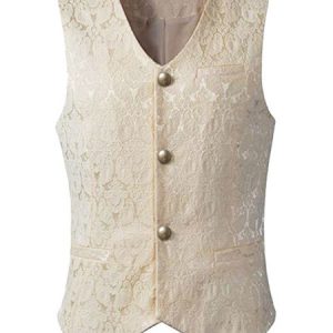 Men Vintage Waistcoat Jacquard Button Retro Costumes For Man