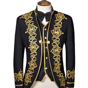 Men's Black Baroque Costume Overcoat Embroidered Court Uniform Cloth Costume Halloween