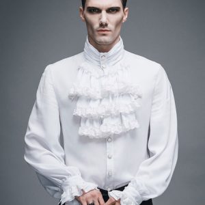 Men's Steampunk Shirt White Ruffle Vintage Retro Costume Top Halloween