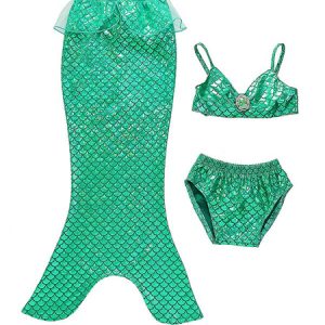 Mermaid Costume Bikini Swimsuit Kids Fishtail Outfit Halloween