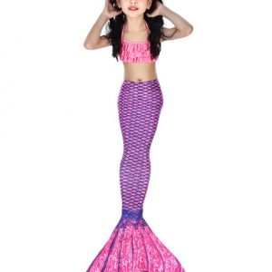 Mermaid Costume Kids Lilac Fishtail Swimsuits 2 Piece Set Halloween