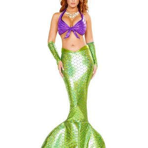 Mermaid Halloween Costume Women Green Long Skirt With Bra