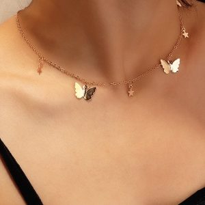 Metallic Butterfly Choker Necklace