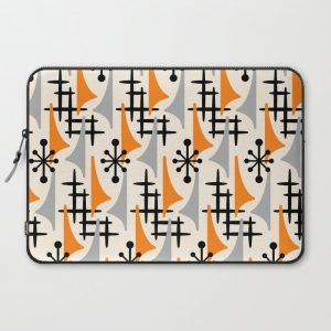 Mid Century Modern Atomic Wing Composition Orange & Gray Computer Cover by Tony Magner - Laptop Sleeve - 15"