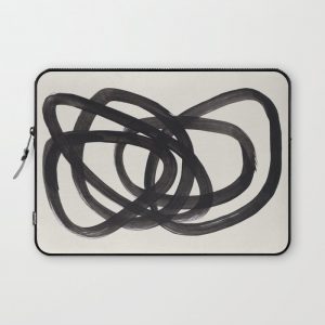 Mid Century Modern Minimalist Abstract Art Brush Strokes Black & White Ink Art Spiral Circles Computer Cover by EnShape - Laptop Sleeve - 13"