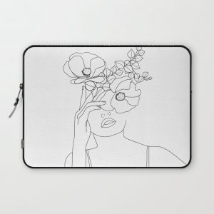 Minimal Line Art Woman with Flowers II Computer Cover by Nadja - Laptop Sleeve - 13"