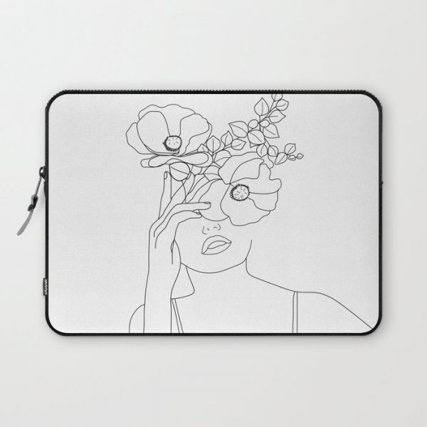 Minimal Line Art Woman with Flowers II Computer Cover by Nadja - Laptop Sleeve - 13"