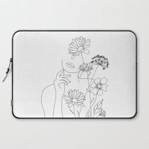 Minimal Line Art Woman with Flowers III Computer Cover by Nadja - Laptop Sleeve - 15"