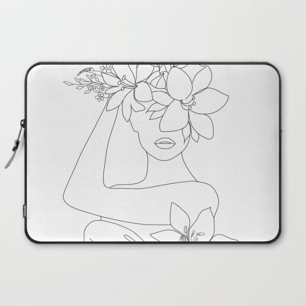 Minimal Line Art Woman with Flowers VI Computer Cover by Nadja - Laptop Sleeve - 15"