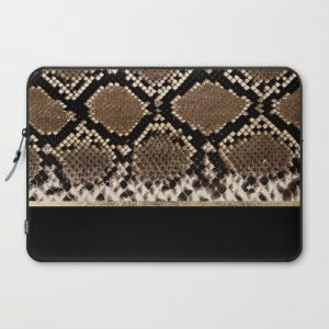 Modern black brown gold snake skin animal print Computer Cover by Pink Water - Laptop Sleeve - 15"