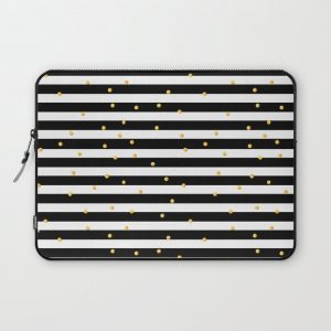 Modern black white gold polka dots striped pattern Computer Cover by Pink Water - Laptop Sleeve - 13"