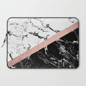 Modern black white marble color block rose gold Computer Cover by Girly Trend - Laptop Sleeve - 15"