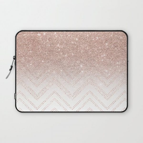 Modern faux rose gold glitter ombre modern chevron stitches pattern Computer Cover by Girly Trend - Laptop Sleeve - 13"