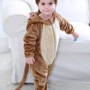 Monkey Costume Halloween Toddlers Brown Animal Flannel Kids Jumpsuits