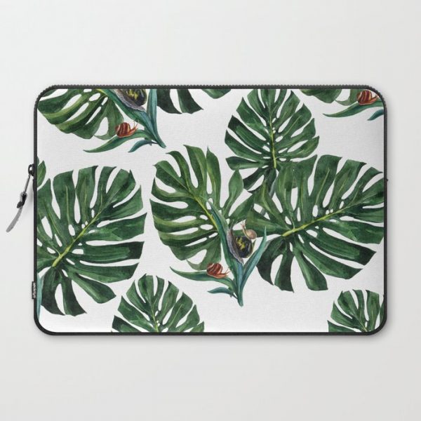 Monstera leaf with snails Computer Cover by nadiianemchenko - Laptop Sleeve - 15"