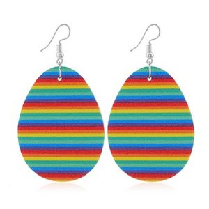 Multi Color Stripe Print Plastic Earring Set - One Size