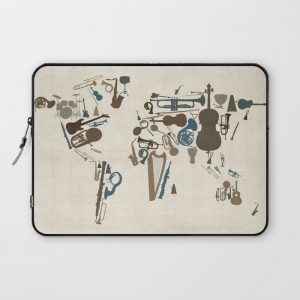 Musical Instruments Map of the World Computer Cover by artPause - Michael Tompsett - Laptop Sleeve - 13"