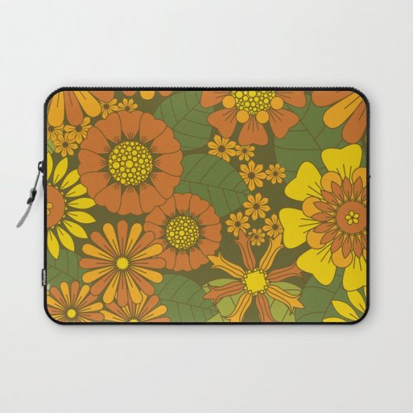 Orange, Brown, Yellow and Green Retro Daisy Pattern Computer Cover by Eyestigmatic Design - Laptop Sleeve - 13"