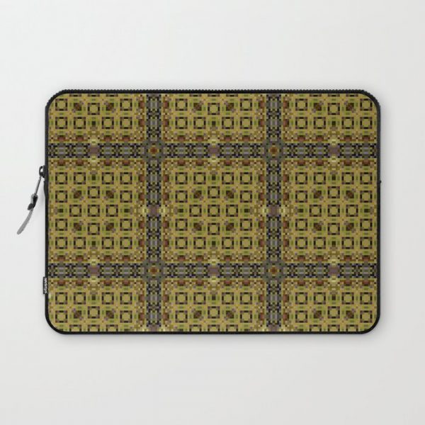 POWER mustard ochre and dark taupe intricate square grid pattern Computer Cover by LishPix - Laptop Sleeve - 13"