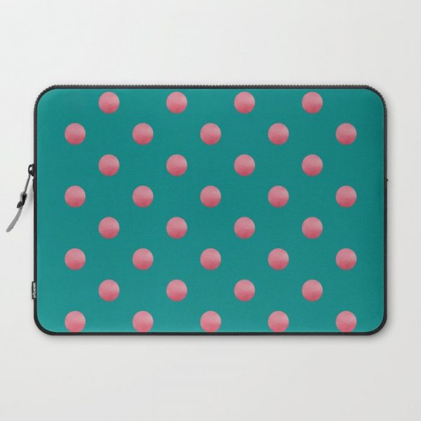 PREPPY teal green background with bubblegum pink polka dots Computer Cover by LishPix - Laptop Sleeve - 15"