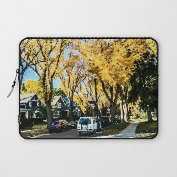 Painting of a Sunny Autumn, Fall Day on a Residential Street in Downtown Edmonton, Alberta Computer Cover by DigitalMillennial - Laptop Sleeve - 13"