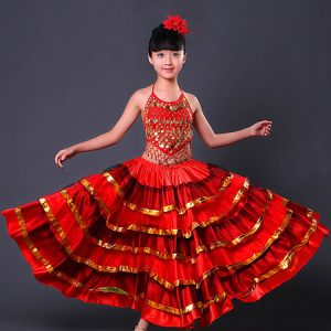 Paso Doble Dance Costume Girls Flamenco Skirt Red Spanish Bullfighting Costumes Halloween