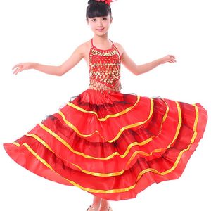 Paso Doble Dance Costume Kids Flamenco Skirt Girls Red Spanish Bullfighting Costumes Halloween