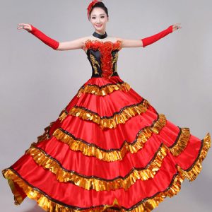 Paso Doble Dance Costumes Women Ruffled Bullfighting Flamenco Dance Dress Performance Costume Halloween