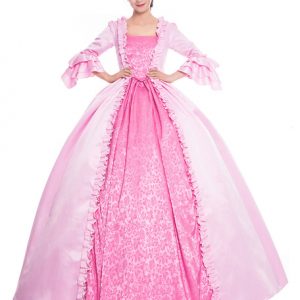 Pink Retro Costumes Cascading Ruffles Matte Satin Victorian Style Dress Women Vintage Clothing Halloween