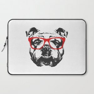 Portrait of English Bulldog with glasses. Computer Cover by Victoria Novak - Laptop Sleeve - 15"