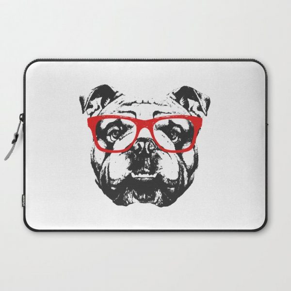 Portrait of English Bulldog with glasses. Computer Cover by Victoria Novak - Laptop Sleeve - 15"