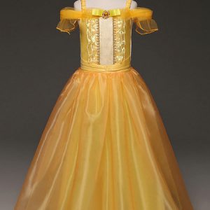 Princess Belle Costume Halloween Kids Cosplay Beauty And The Beast Girls Yellow Dress