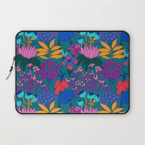 Psychedelic Jungle Garden in Pond Teal Computer Cover by YesterdayCollection - Laptop Sleeve - 13"