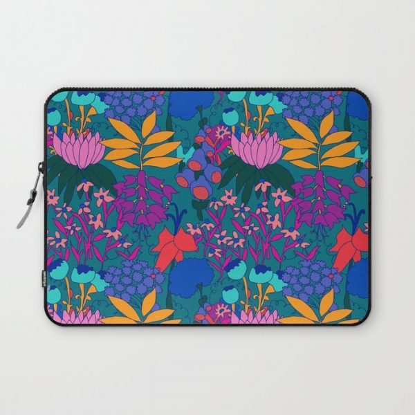 Psychedelic Jungle Garden in Pond Teal Computer Cover by YesterdayCollection - Laptop Sleeve - 13"