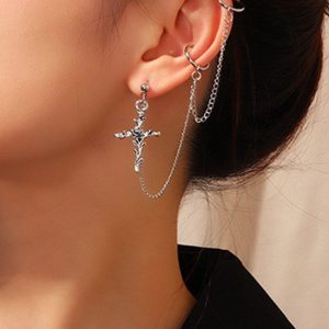 Punk Rose Cross Chain Ear Cuff