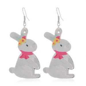 Rabbit Design White Plastic Earring Set - One Size