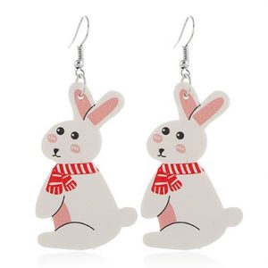 Rabbit Design White Plastic Earring Set - One Size